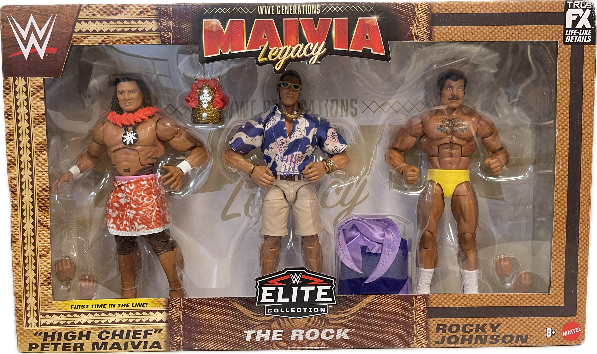 WWE Generations Elite Collection Maivia Legacy The Rock Family Three Figure Set