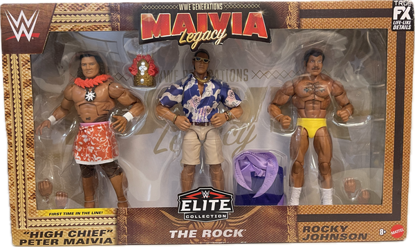 WWE Generations Elite Collection Maivia Legacy The Rock Family Three Figure Set