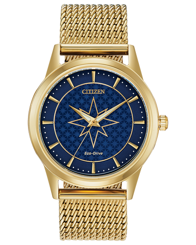 Eco-Drive Captain Marvel Gold-Tone Mesh Watch with Blue Dial
